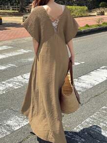 FRIFUL Women's Sleeveless A-Line Casual City Dress, Spring/Summer Earthy Clothes Women Summer Maxi Dress Linen Maxi Dress Summer Dresses For Women Maternity Clothes Brown Linen Dress Summer Dress Brown Summer Dress - Khaki - View 2