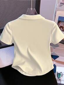 Resyla 白色 Polo 衫女短袖 T 恤夏季翻领修身短款鱼骨上衣