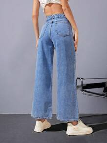 Jeanoix Women High Waist Wide Leg Straight Leg Jeans