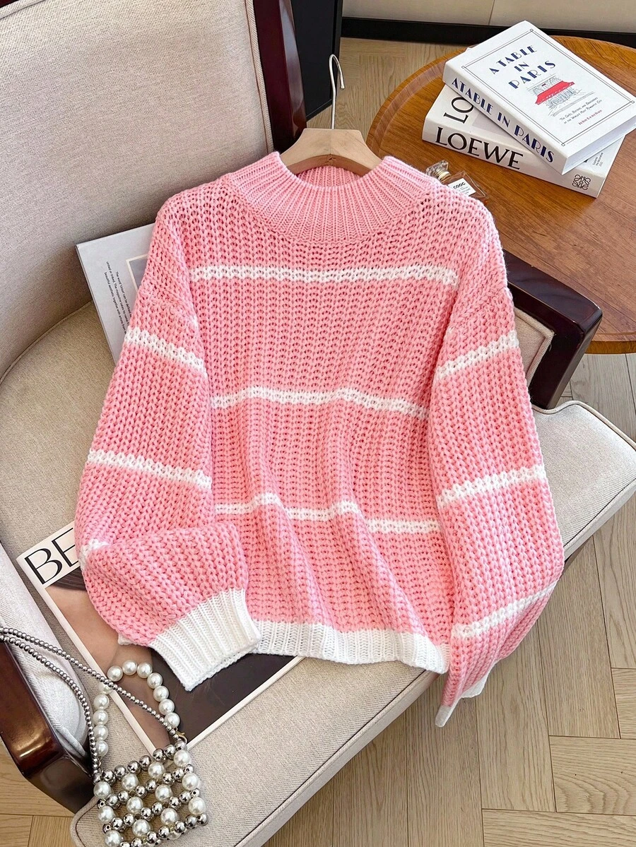 Chiquease Casual Colorblock Striped Drop Shoulder Sweater, Autumn/Winter Fall Cloth For Women