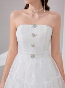 Poshira Robe de soirée élégante et bustier pour femme avec décoration de strass