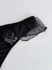 PetitDoll 2pcs Plus Size Women Sexy Lace Patchwork Lingerie Set - Black - View 4