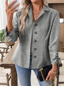 EMERY ROSE Blazer casual de mujer con cordón y puños ajustables - Gris - Ver 1