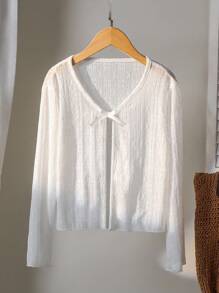 Tween Girl Lace-Up Jacket, Suitable For Vacation And Party Wear Fall Winter - White - View 3