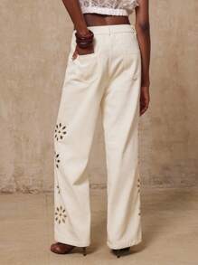 Lumalex VITNOS Fall Holiday Premium Luxury BOHO Old Money Women's Hollow Out Design Pocket Wide Leg Loose Casual Pants