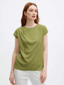 BizChic Áo sơ mi satin tay ngắn dáng rộng dành cho nữ, đa năng, thanh lịch, phù hợp cho công sở, đi làm hàng ngày, mang hơi hướng lãng mạn thập niên 90, thích hợp cho Giáng sinh, Năm mới, Ngày Valentine, Tiệc tùng, Đi biển, Lễ tốt nghiệp, Thời trang, Lễ hội, Kỳ nghỉ, Khách dự đám cưới, Bữa ăn trưa, Sân bay, Nhiều dịp khác nhau. - màu xanh lá - Xem 5