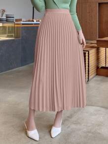 DAZY Damen einfarbiger plissierter A-Linien Rock, elegant für Frühling/Sommer Herbst,Winter - Pink - Übersicht 4