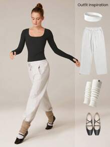 GLOWMODE FeatherFit™ Square-Neck Long Sleeve Tee - Black - View 6