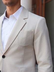 Manfinity Bizformal 2 件男士纯色长袖西装外套和裤子，西装套装 - 卡其色 - 查看 6