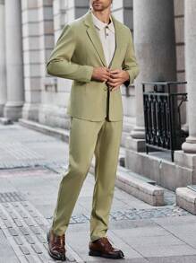 Manfinity Bizformal Conjunto de 2 piezas de traje formal y casual de negocios para hombres, elegante y adecuado para ir al trabajo, excelente opción de regalo - Verde - Ver 5