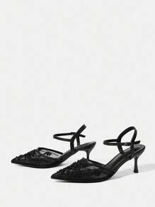 CUCCOO HITCHD Women's Embroidered Lace Beaded Floral Pointed Toe Stiletto High Heel Shoes, Elegant Romantic Sexy Black Mesh Lace High Heels, Formal Dress Shoes For Wedding, Party, Cocktail, Prom For Christmas Elegant Shoes Wedding Shoes Summer Shoes Bride Shoes - Black - View 9