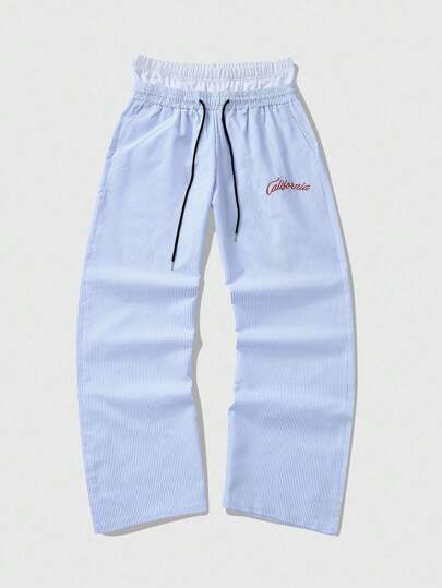 Street Life Pantaloni casual larghi da uomo con stampa a lettere, vita con coulisse