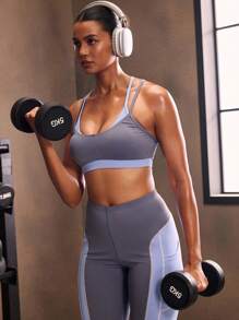 Powerista Damen Kontrast-Farbblock Sport-BH - Blau - Übersicht 7