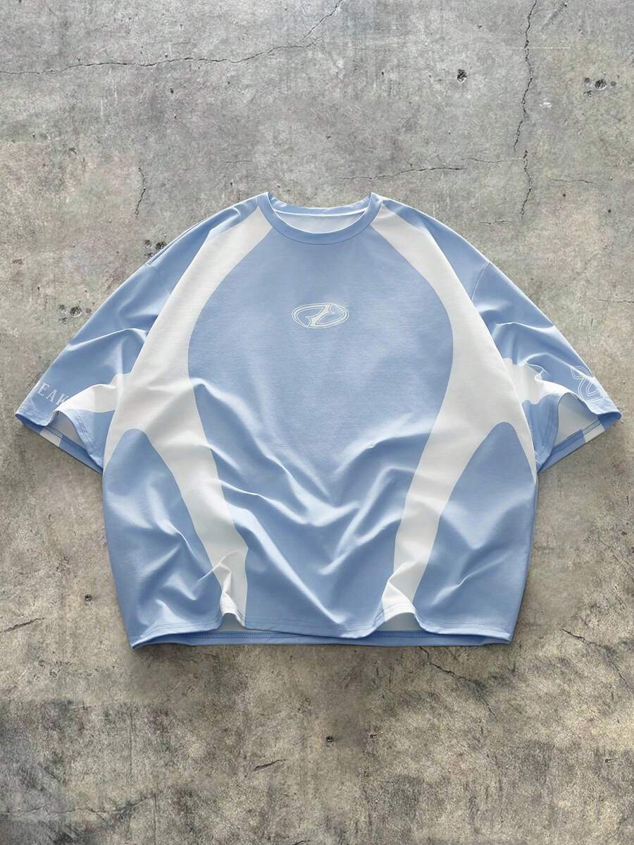 AXEPEAK Daily Sports Casual Style Men's Loose Tops With Stitching And Printing Short-Sleeved Round Neck T-Shirt