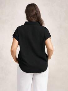 Zelara Camisa irregular de manga murciélago - Negro - Ver 2