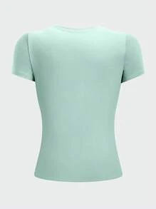 Jouncy Camiseta casual de manga corta, de corte ajustado y cuello redondo, de color verde claro, para mujer - verde menta - Ver 2