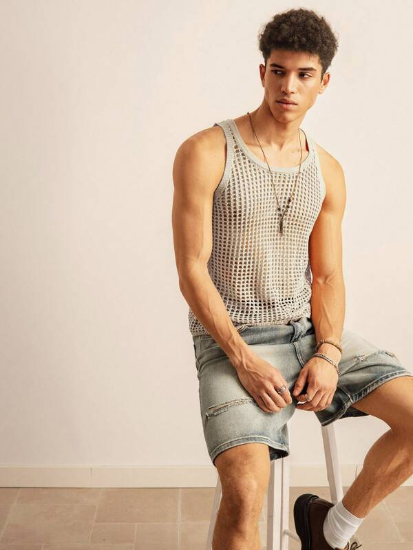 SWAVVY Men's Knitted Fashionable Casual Loose Sleeveless Sweater Vest