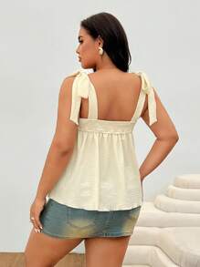 SHEIN EZwear Plus Size Women Floral Print Knotted Shoulder Camisole - Apricot - View 2