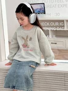 DAZY 韩版卡通印花长袖卫衣，春秋冬季女童套装 - 灰色 - 查看 4