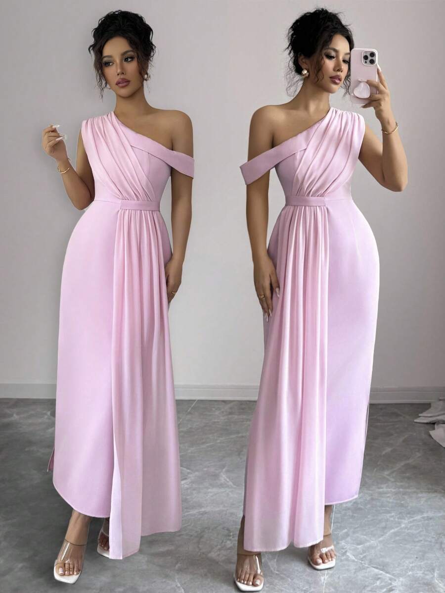 Robe Longue Asymétrique Une épaule - Taille XXL, Taffeta Violet, Volants - Neuf Avec étiquettes Pour Occasion Formelle
