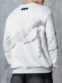 BATMAN X SHEIN 男士字母图案圆领长袖卫衣 男士蝙蝠车图案卫衣 男士图案卫衣 标语卫衣 - 白色 - 查看 2