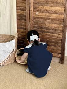 SHEIN 女婴节日装圣诞节休闲装夏季灰蓝色娃娃领连衣裙 - 藏蓝色 - 查看 7