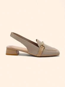 CUCCOO BASICS Women's Apricot Fabric Chain Strap Low Heel Square Toe Slingback Flats, Suitable For Commuting, Dating, Party, Holiday - Apricot - View 2