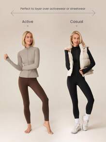 GLOWMODE Chaqueta con forro polar FeatherFit™-Slim-It para mantener el calor, ajuste ceñido con ojales para los pulgares, para otoño, invierno, yoga y uso diario casual