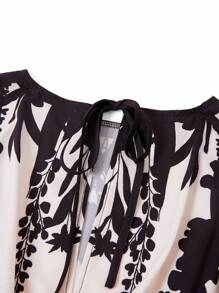 Ellevyn 女士优雅露背连体裤，宽松版型拼色印花连体衣，女士机场装，女士教师装，女士外出上衣，女士商务休闲装，复古乡村秋季女装，波西米亚乡村秋季女装，返校装 - 杏色 - 查看 4