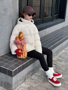 DAZY Teen Girl Hooded Casual Long Padded Coat, Korean Style, Solid Color, Winter