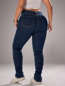SHEIN ICON Plus Size Casual Vacation Washed Denim Jeans - Dusty Blue - View 2