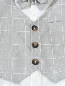 3 件套幼儿男童优雅舒适绅士服装套装，包括格子单排扣背心、松紧腰裤和蝴蝶结（不含衬衫），适合春秋季节、日常、户外、学校、派对、活动和拍照、男婴服装、男婴西装、男婴正装、婴儿洗礼服装、婴儿正式场合绅士服装 - 彩色 - 查看 5