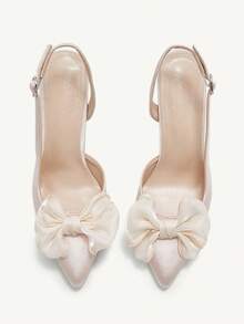 CUCCOO CHICEST Women's Elegant Pointed Toe Satin Backless High Heel Pumps With Floral Decor, Comfortable For Work, Wedding And Formal Occasions - Pink - View 10