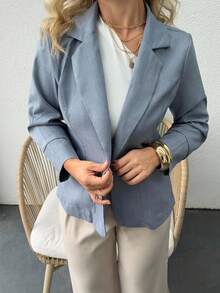 Jeta Ari Blazer minimalista de unicolor con solapa muescada, de un solo pecho y bolsillo - Azul - Ver 3