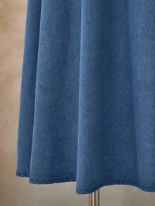 SHEIN MOD 大码夏季休闲束腰前系带盖袖牛仔连衣裙 - 中等水洗藍 - 查看 5