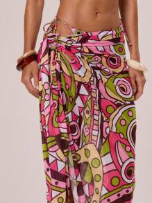 Musera Resort 系带印花超长纱笼春夏季度假海滩泳装优雅可爱性感波西米亚风伊比沙岛 - 彩色 - 查看 4