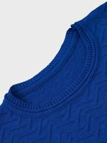 EURMUSE 男士罗纹针织几何图案圆领常规毛衣 - 寶藍色 - 查看 6