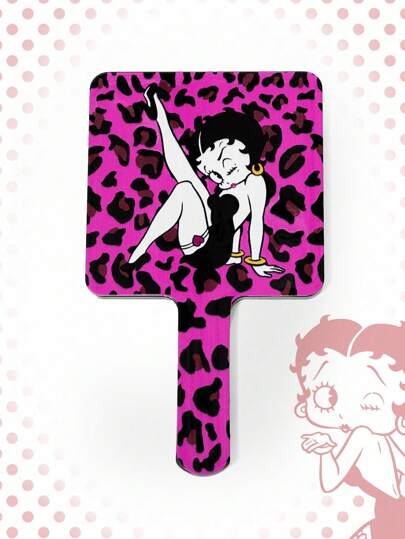Betty Boop | ROMWE 1 pezzo Specchio tascabile quadrato con grafica a figura, manico in plastica trasparente, specchio per il trucco da scrivania, portatile