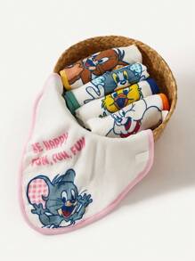 TOM & JERRY X SHEIN 5条/包 卡通图案 柔软舒适的三角巾围兜，多色多用途拍嗝巾 - 彩色 - 查看 10