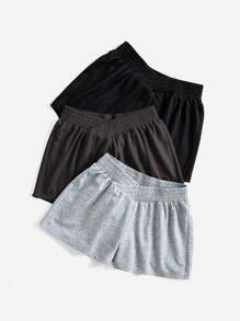 SHEIN EZwear Plus Size Women's Casual Overlap Waist Band Knitted Shorts, Multiple Packs, Summer 3 Piece Short Set Summer Shorts