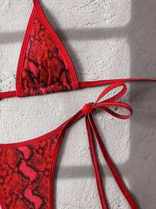 Swim Vcay 2pcs/Set Random Print Ribbed Texture Halter Micro Triangle Bra And Side Tie Thong Sexy Bikini Set For Summer Beach Vacation