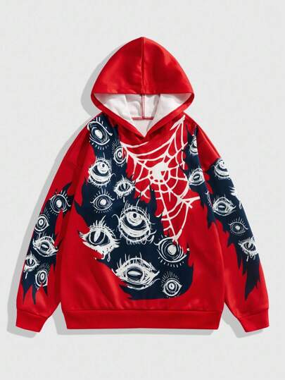 Anime بلوزة رجالية كاجوال بغطاء رأس مطبوعة بعين، خريف/شتاء