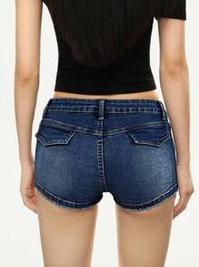 Rina Fox Quần short denim túi hai nút thường ngày dành cho nữ - Rửa tối - Xem 2