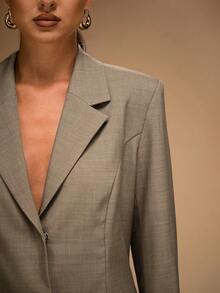 SHEIN BAE Women's Shades Of Brown Single-Breasted Lapel Long-Sleeved Suit Jacket,Autumn Winter Business Casual Office Summer Street Fashion Commuting Blazer - Mocha Brown - View 8
