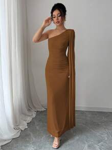 Rafferiza Váy dài bó sát dành cho nữ, màu vàng nhạt, xuân/hè - Cà phê nâu - Xem 3