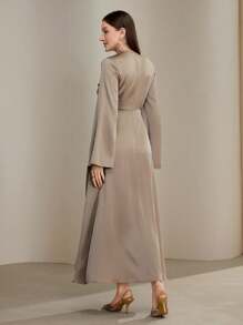 Veilorie Women's Elegant Bell Sleeve Dress - Khaki - View 2