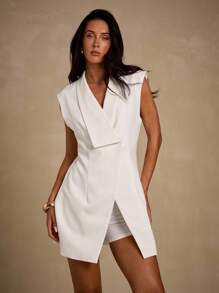 Glamine Women's Solid Color Shawl Collar Long Casual Cap Sleeve Thin Blazer - White - View 5