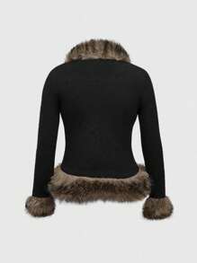 ROMWE Hippie Plus Size Vintage Patchwork Fuzzy Cardigan Sweater