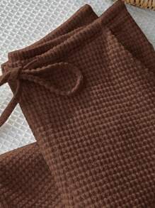 Comfortcana Quần ống rộng buộc eo màu trơn mùa hè cho nữ - màu nâu - Xem 6