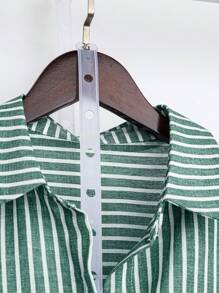 EMERY ROSE Casual Striped Half-Placket Front Short Back Long Shirt - Multicolor - View 4